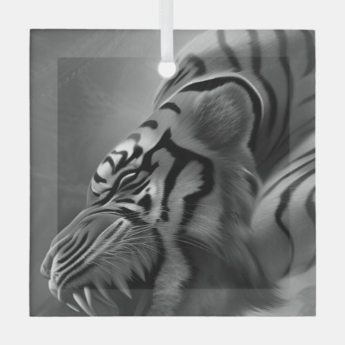 The Tiger Black and White  Glass Ornament