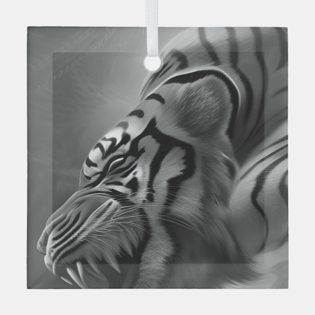 The Tiger Black and White  Glass Ornament (Front)