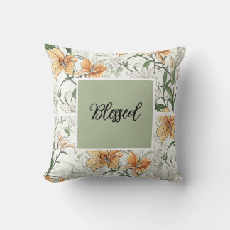 The Tiger Lilies, soft green,  Throw Pillow