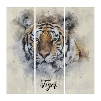 The Tiger Look watercolor illustration Triptych