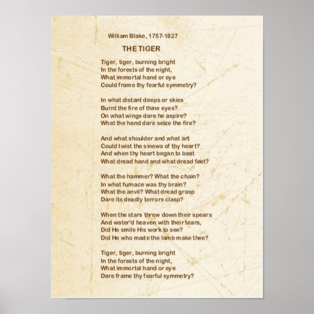 THE TIGER Poem by William Blake Poster (Front)