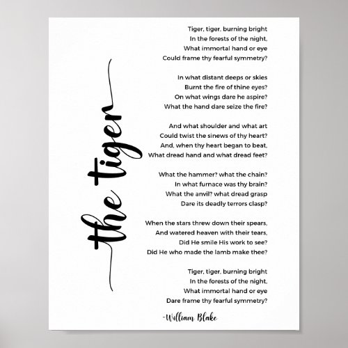 The Tiger Poem by William Blake Poster