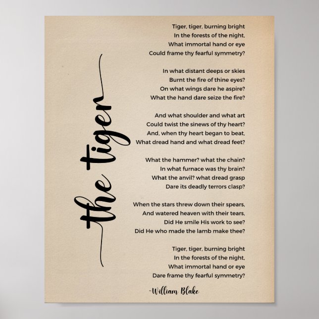 The Tiger Poem by William Blake Vintage Poster (Front)