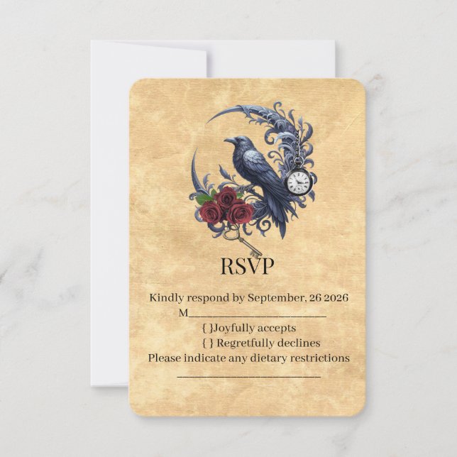 The Timeless Nocturne: Celestial Raven RSVP Card (Front)