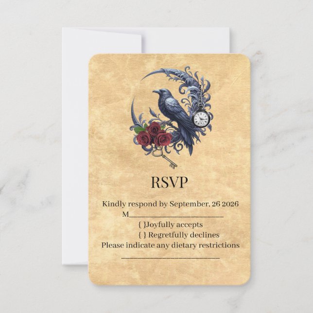 The Timeless Nocturne: Celestial Raven RSVP Card (Front)
