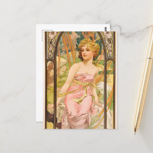 The Times of the Day, Morning Awakening by Mucha Postcard