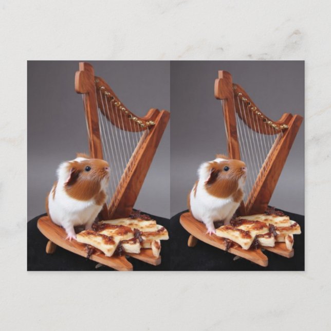 The Tiny Harpist – Whimsical Guinea Pig Postcard (Front)