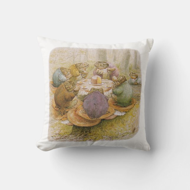 The Toads' Tea Party (by Beatrix Potter) Throw Pillow (Front)
