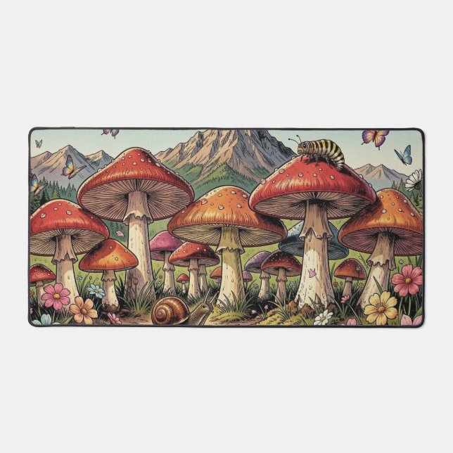 The Toadstool Village Beneath the Mountains Desk Mat (Front)