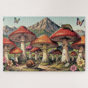 The Toadstool Village Beneath the Mountains Jigsaw Puzzle