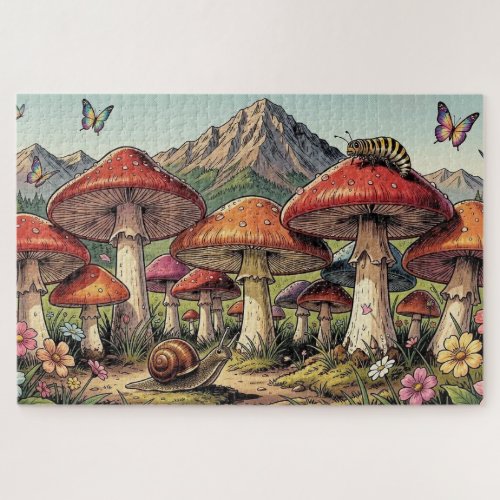 The Toadstool Village Beneath the Mountains Jigsaw Puzzle