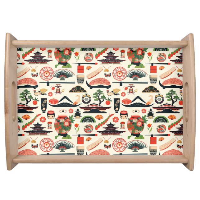The Tokyo Pop Scandi-Japanese Wood Serving Tray (Front)