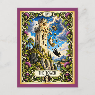 The Tower Cat Tarot - Upheaval and Revelation Postcard