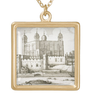 The Tower of London, 1647 (engraving) Gold Plated Necklace