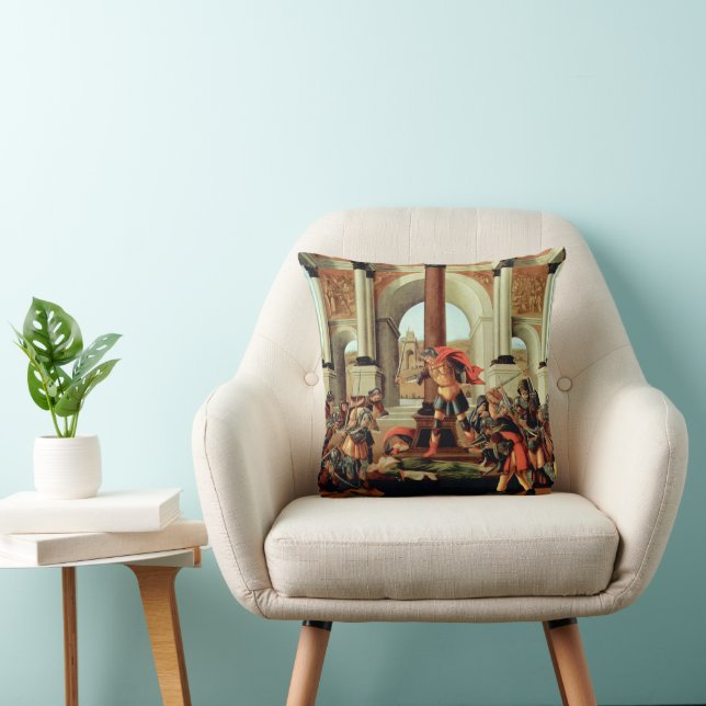 The Tragedy of Lucretia by Sandro Botticelli Throw Pillow (Chair)