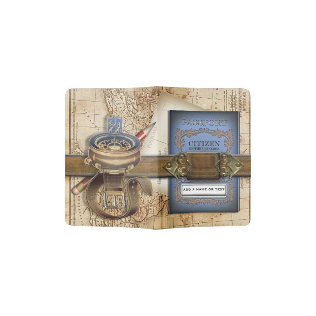 The Traveler Funny Personalized Steampunk Passport Holder (Opened)