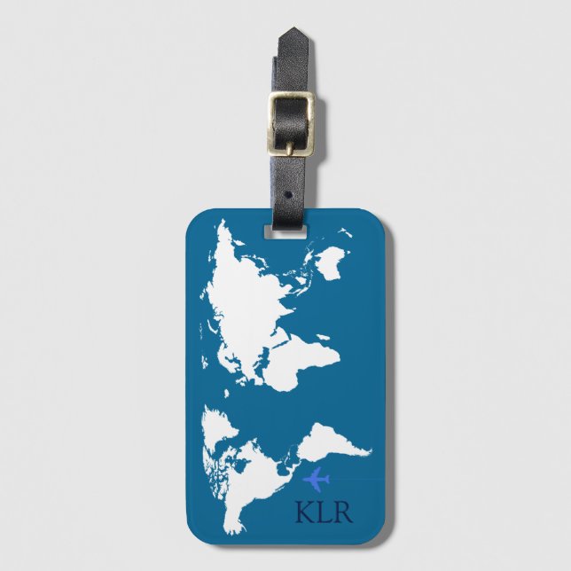 the traveler, map with personalized initials luggage tag (Front Vertical)