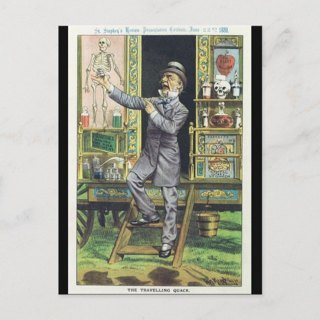 "The Traveling Quack" Snake Oil Salesman Postcard (Front)