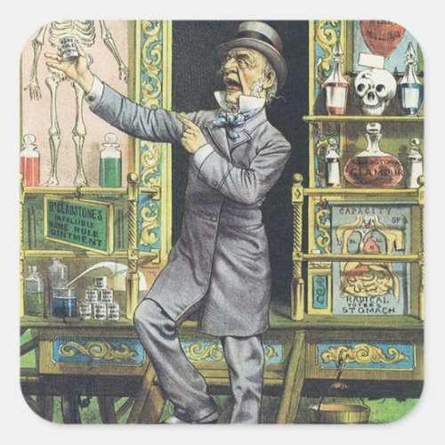 The Traveling Quack Snake Oil Salesman Square Sticker