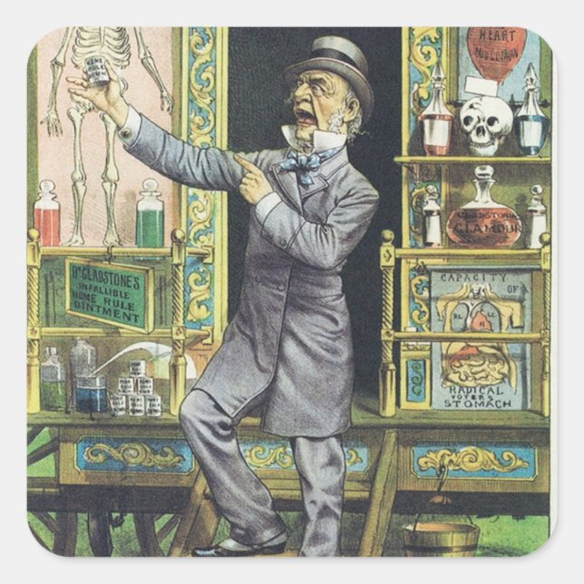 "The Traveling Quack" Snake Oil Salesman Square Sticker (Front)