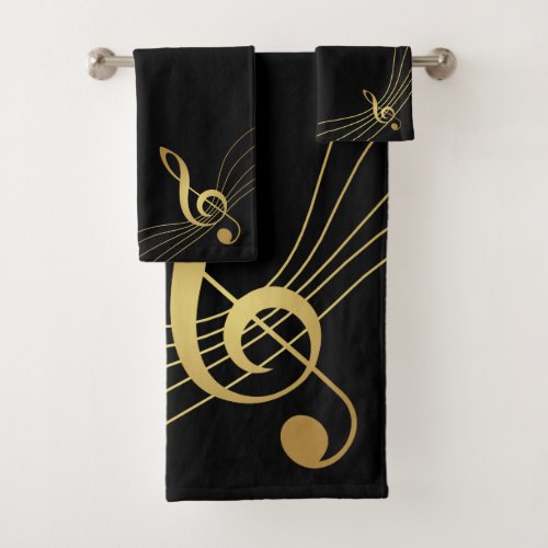 The Treble Clef Gold Music Bath Towel Set
