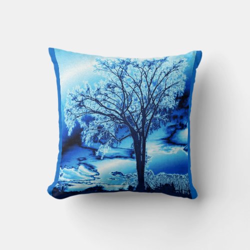 The Tree in Blue Ice Throw Pillow