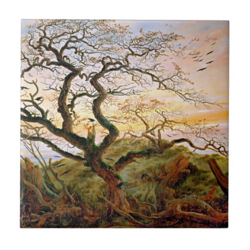 The Tree of Crows by Caspar David Friedrich Ceramic Tile