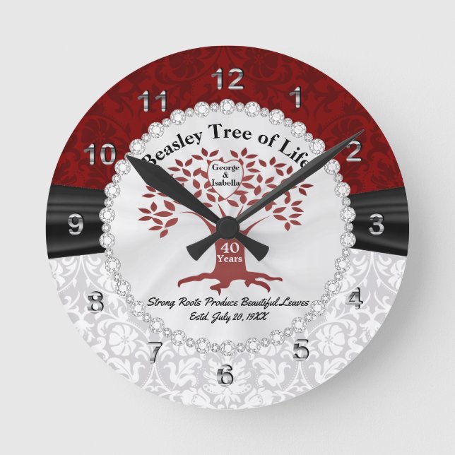 The Tree of Family Love  - 40th Anniversary Round Clock (Front)