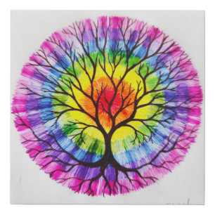 The tree of life and the rainbow faux canvas print