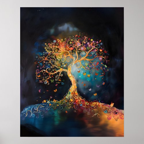 The Tree of Life Dark Blue Rainbow Matte Art Poster