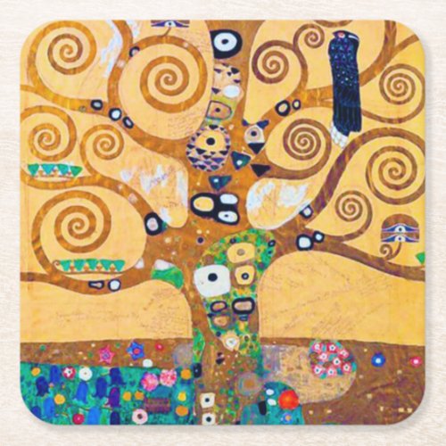 The Tree of Life detail Klimt Square Paper Coaster