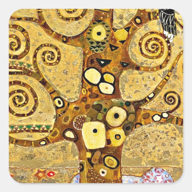 "The Tree of Life", Gustav Klimt Square Sticker (Front)
