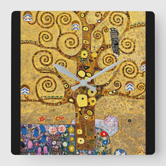 “ The Tree of Life ” , Gustav Klimt Square Wall Clock (Front)