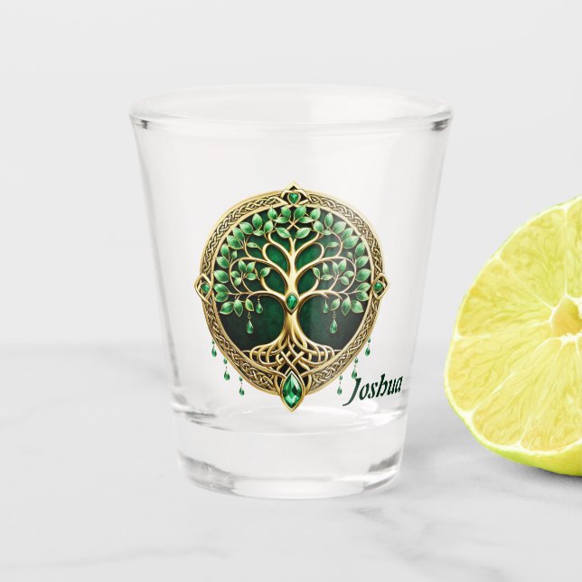 The tree of life with Celtic knots. Shot Glass (Front)