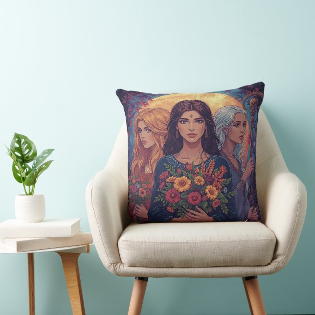 The Triple Goddess Throw Pillow (Chair)
