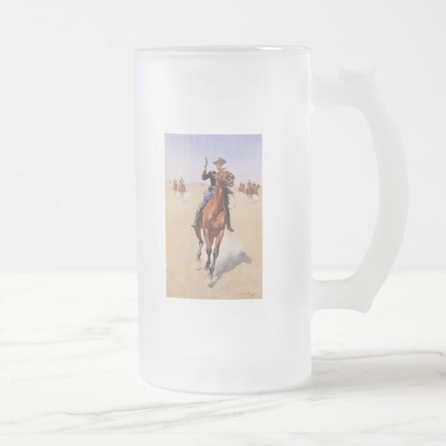 The Trooper by Frederic Remington Frosted Glass Beer Mug (Right)
