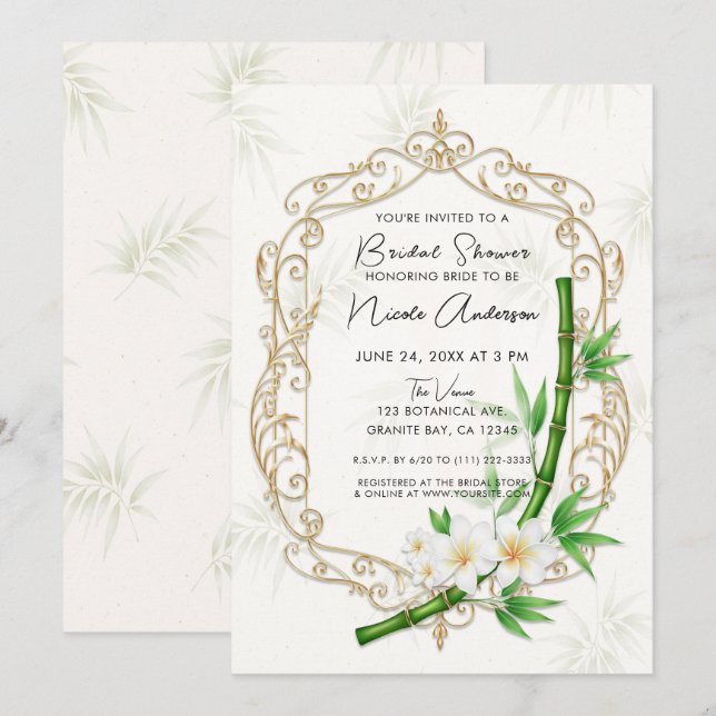 The Tropical Imperial Bamboo Garden Bridal Shower Invitation (Front/Back)