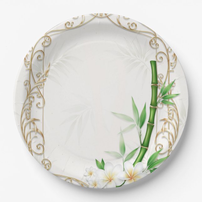 The Tropical Imperial Bamboo Garden Wedding  Paper Plates (Front)