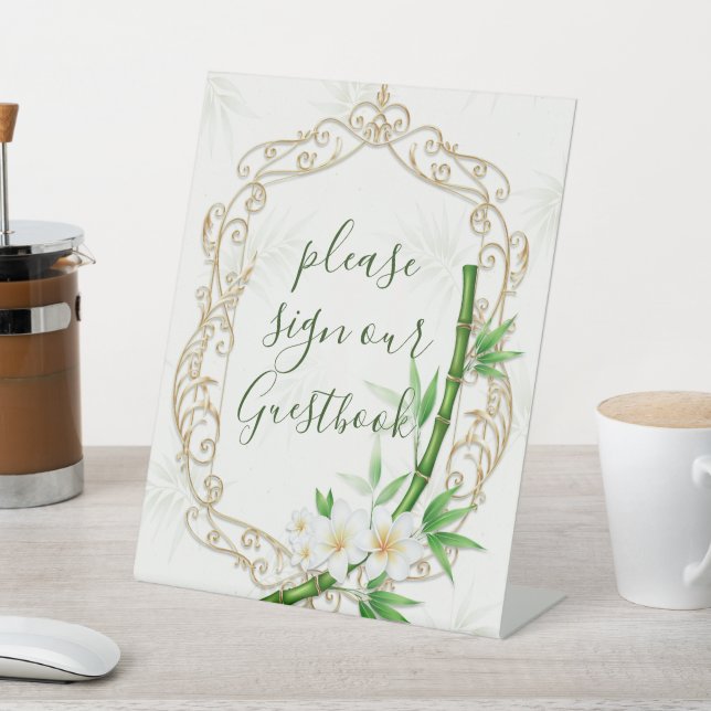 The Tropical Imperial Bamboo Garden Wedding  Pedestal Sign (In SItu)