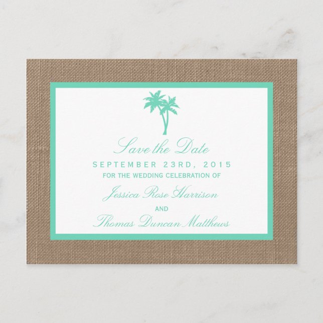The Tropical Palm Tree Beach Wedding Collection Announcement Postcard (Front)