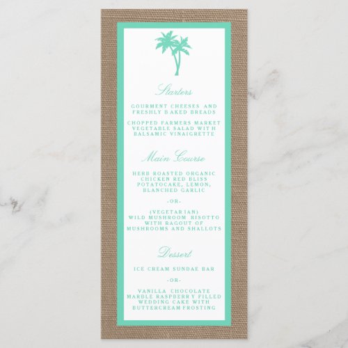 The Tropical Palm Tree Beach Wedding Collection Menu