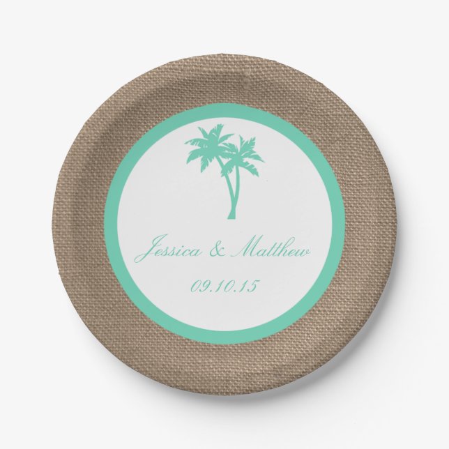 The Tropical Palm Tree Beach Wedding Collection Paper Plates (Front)