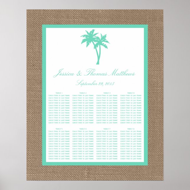 The Tropical Palm Tree Beach Wedding Collection Poster (Front)
