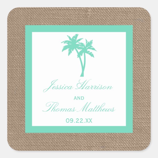 The Tropical Palm Tree Beach Wedding Collection Square Sticker (Front)