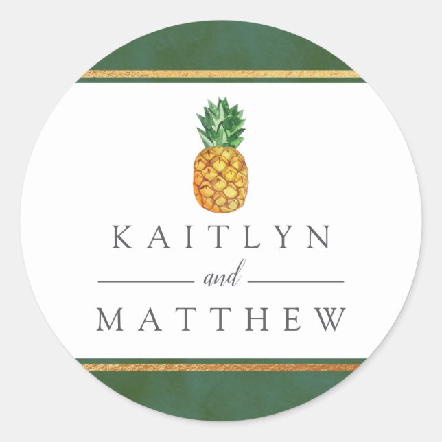 The Tropical Pineapple Wedding Collection Classic Round Sticker (Front)