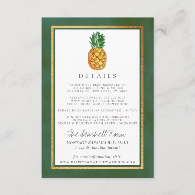The Tropical Pineapple Wedding Collection Detail Enclosure Card (Front)