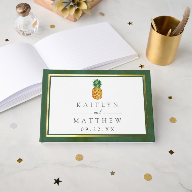 The Tropical Pineapple Wedding Collection Foil Guest Book (Front Open)