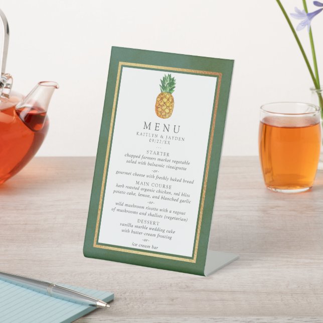 The Tropical Pineapple Wedding Collection Menu Pedestal Sign (In SItu)