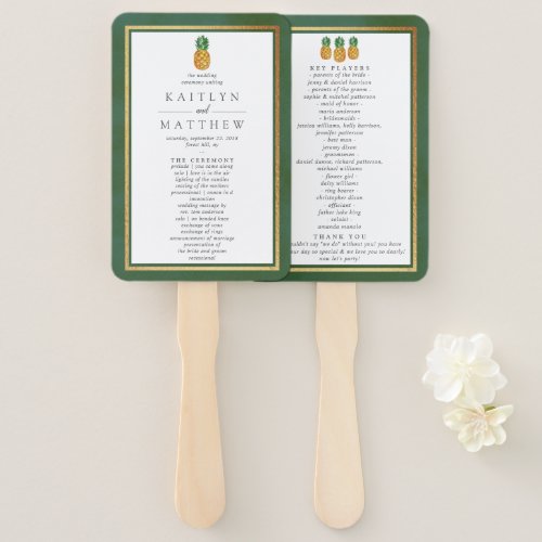 The Tropical Pineapple Wedding Collection Program Hand Fan