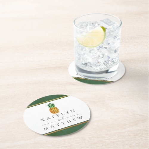 The Tropical Pineapple Wedding Collection Round Paper Coaster